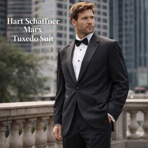 Hart Schaffner Marx Tuxedo Suit Men's 54L 46x29 Black Wool Chicago Peak Lapel